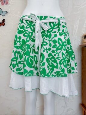 Y2K tropical boho girly super rare flower cotton green white skirt